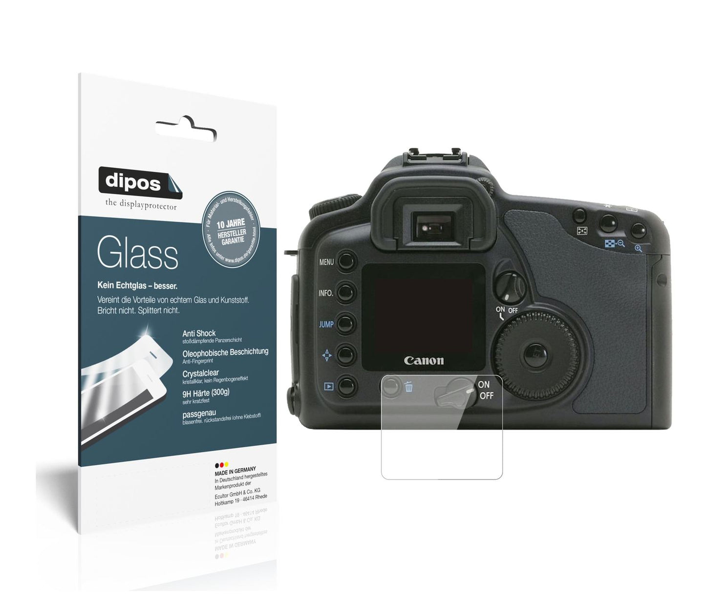 Klare Displayschutzfolie von dipos passend für Canon Eos 10D, 9H kratzfest und blasenfrei montiert