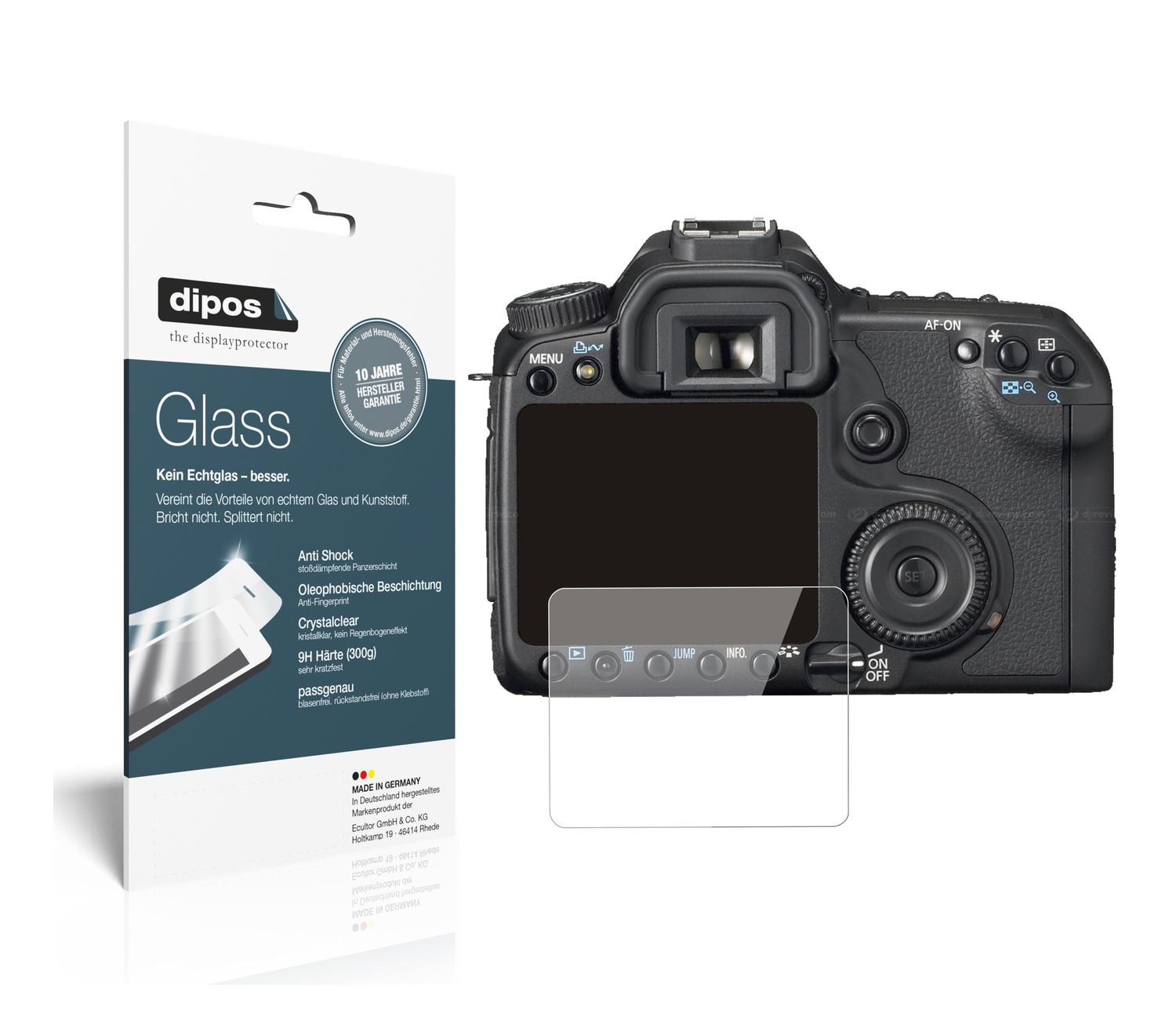 Klare Displayschutzfolie von dipos passend für Canon Eos 50D, 9H kratzfest und blasenfrei montiert