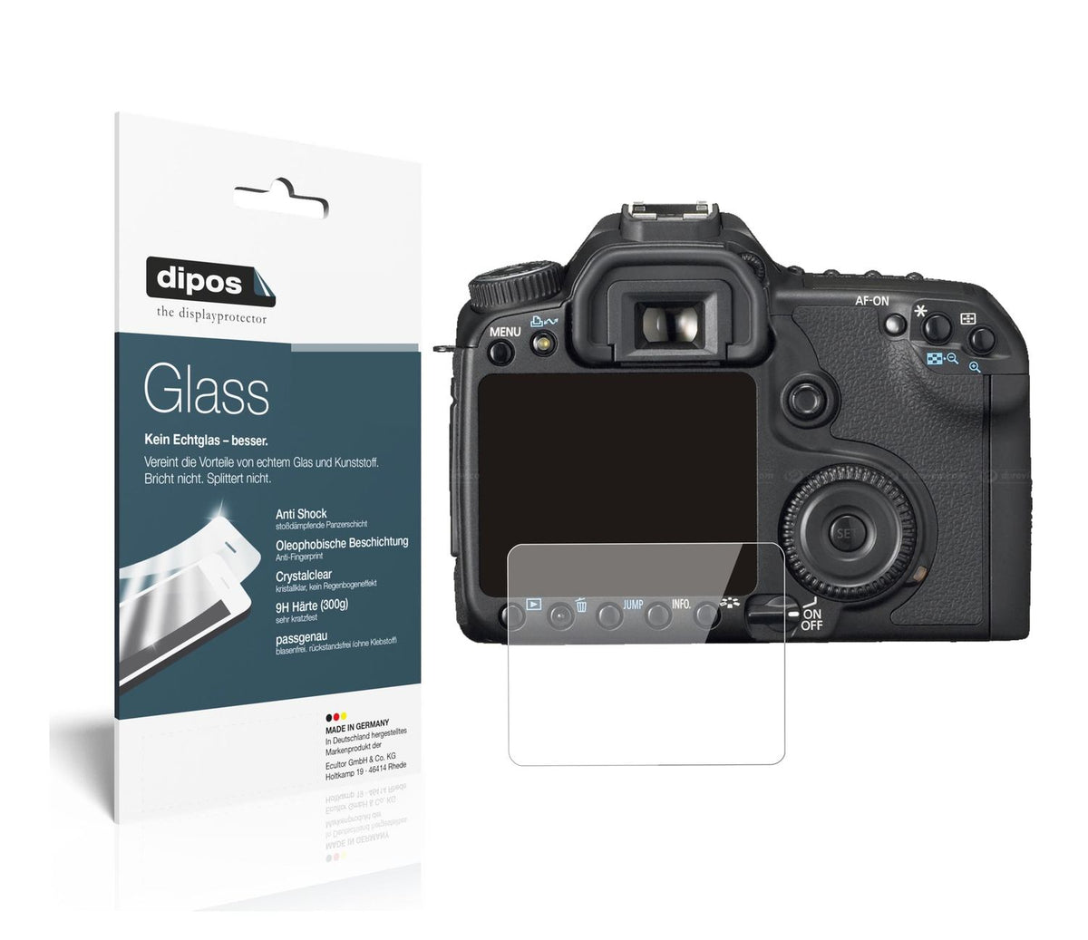 Klare Displayschutzfolie von dipos passend für Canon Eos 50D, 9H kratzfest und blasenfrei montiert