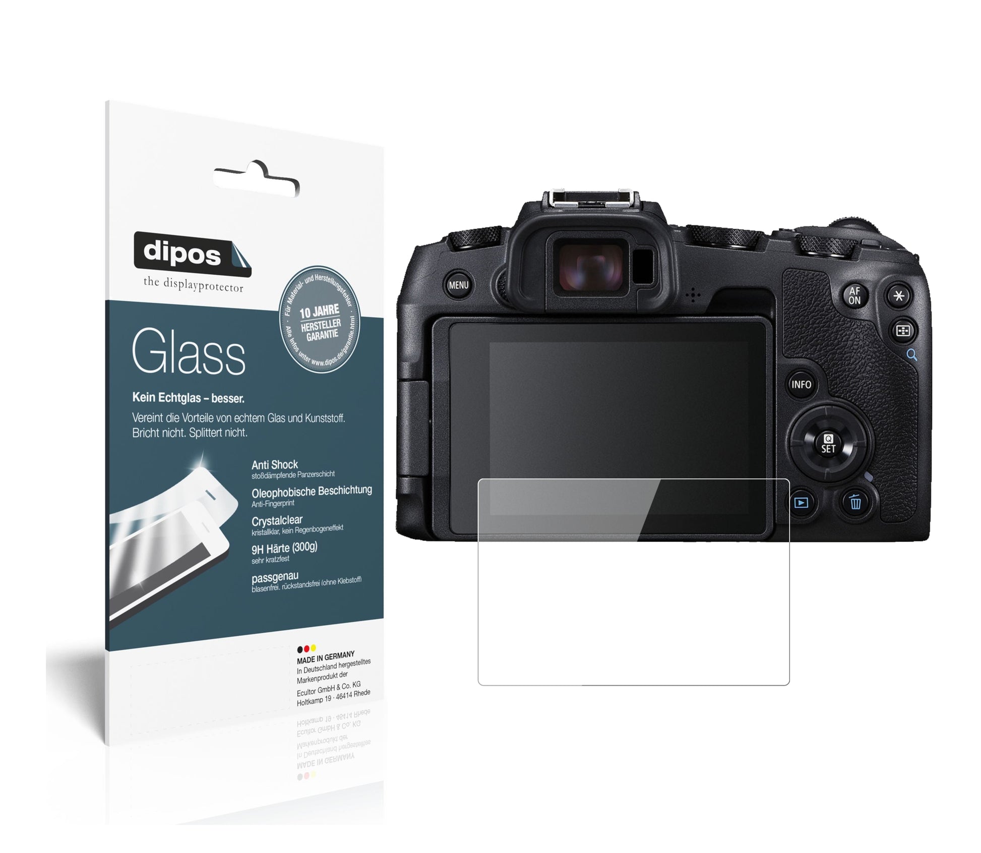Klare Displayschutzfolie von dipos passend für Canon EOS RP, 9H kratzfest und blasenfrei montiert