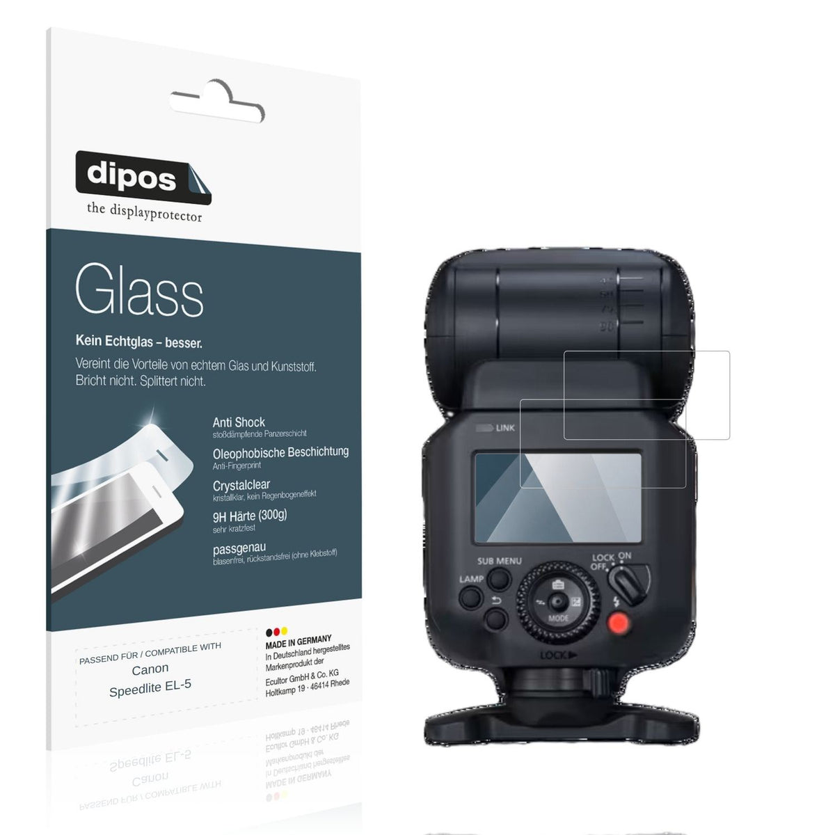 Klare Displayschutzfolie von dipos passend für Canon Speedlite EL-5, 9H kratzfest und blasenfrei montiert