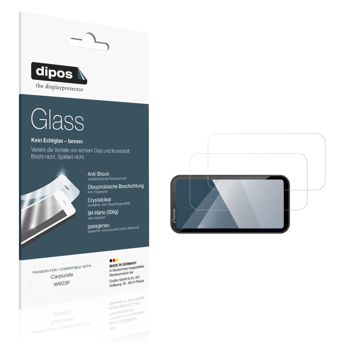 Klare Displayschutzfolie von dipos passend für Carpuride W603F, 9H kratzfest und blasenfrei montiert