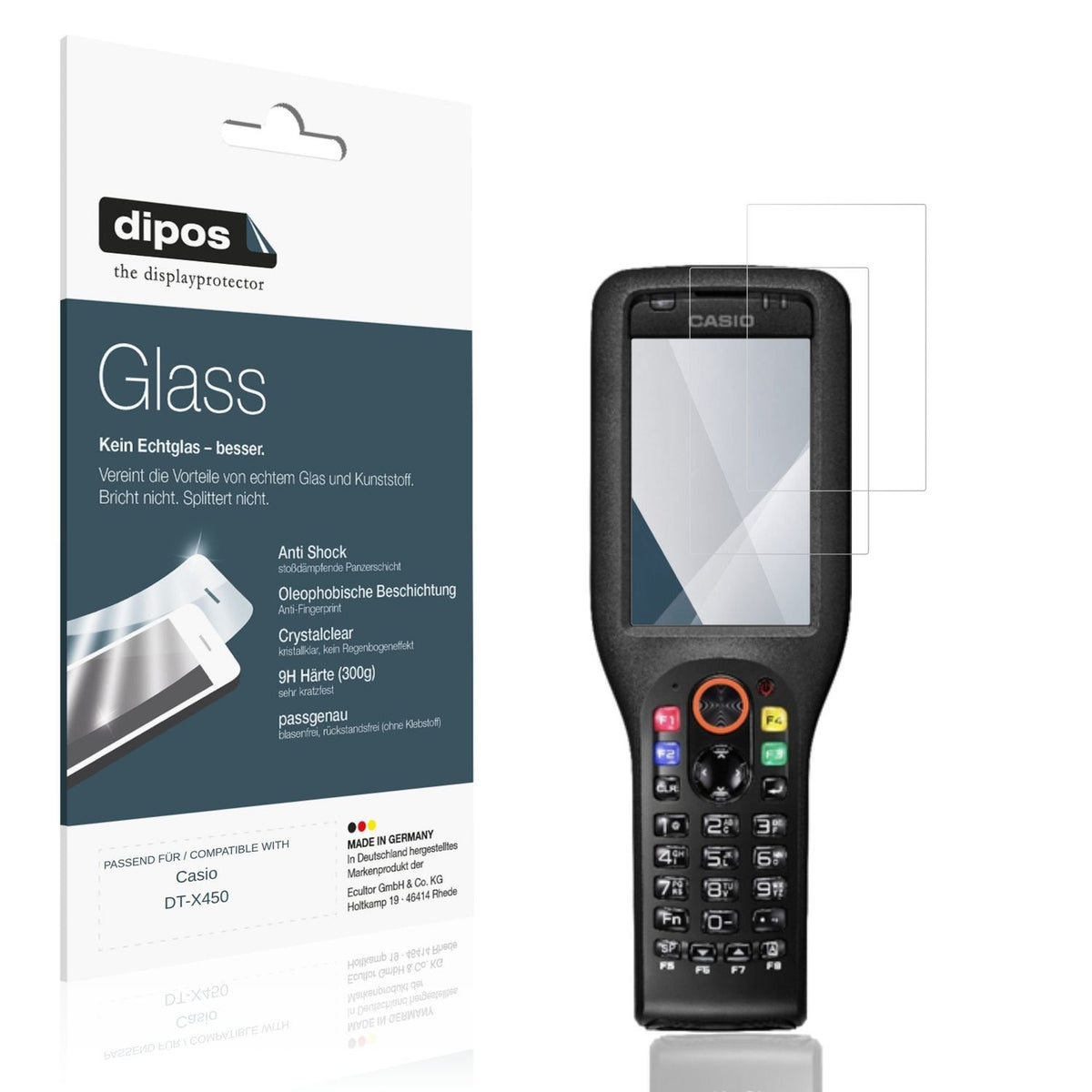 Klare Displayschutzfolie von dipos passend für Casio DT-X450, 9H kratzfest und blasenfrei montiert