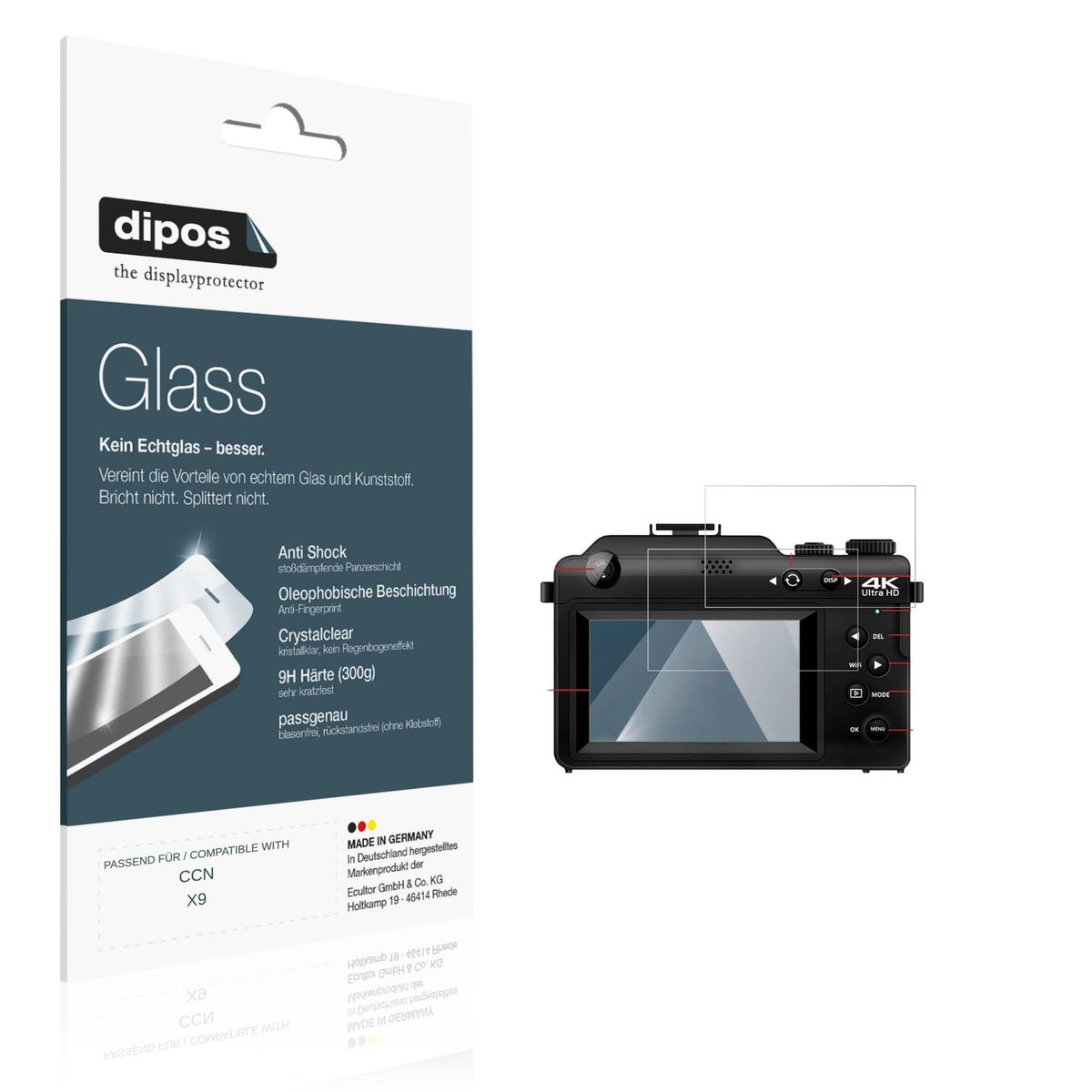 Klare Displayschutzfolie von dipos passend für CCN X9, 9H kratzfest und blasenfrei montiert
