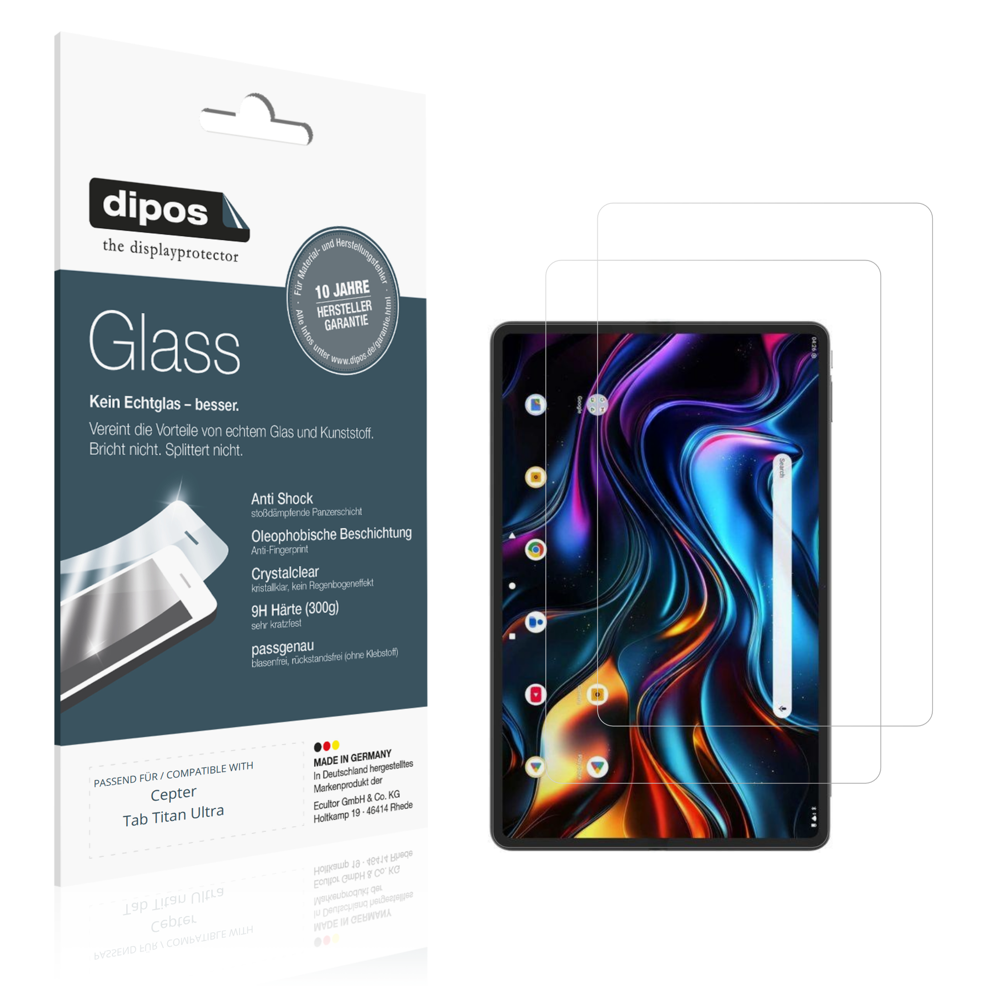 Klare Displayschutzfolie von dipos passend für Cepter Tab Titan Ultra, 9H kratzfest und blasenfrei montiert