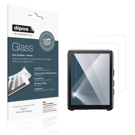 Klare Displayschutzfolie von dipos passend für Cetoon T58-1 MP3-Player, 9H kratzfest und blasenfrei montiert