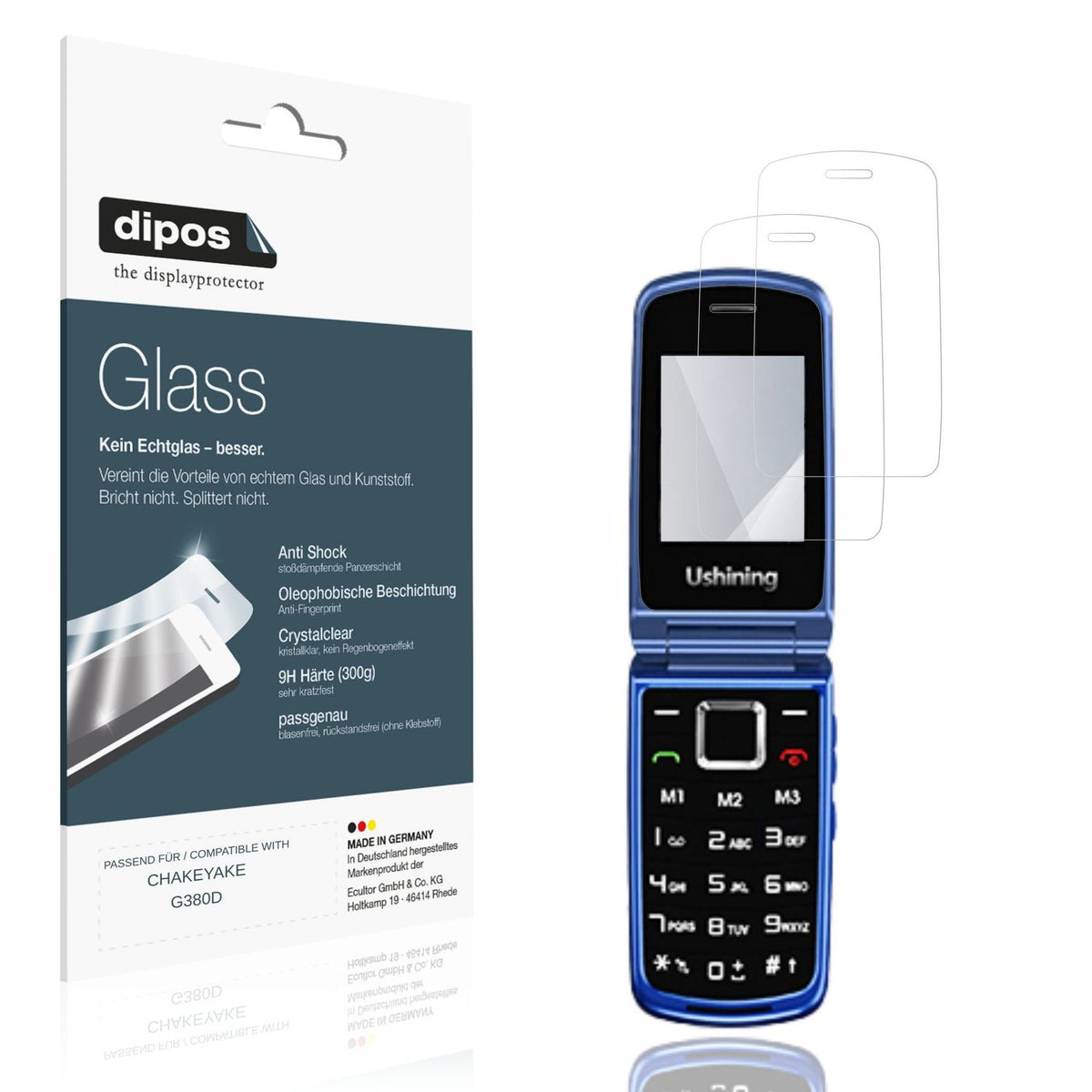Klare Displayschutzfolie von dipos passend für CHAKEYAKE G380D, 9H kratzfest und blasenfrei montiert
