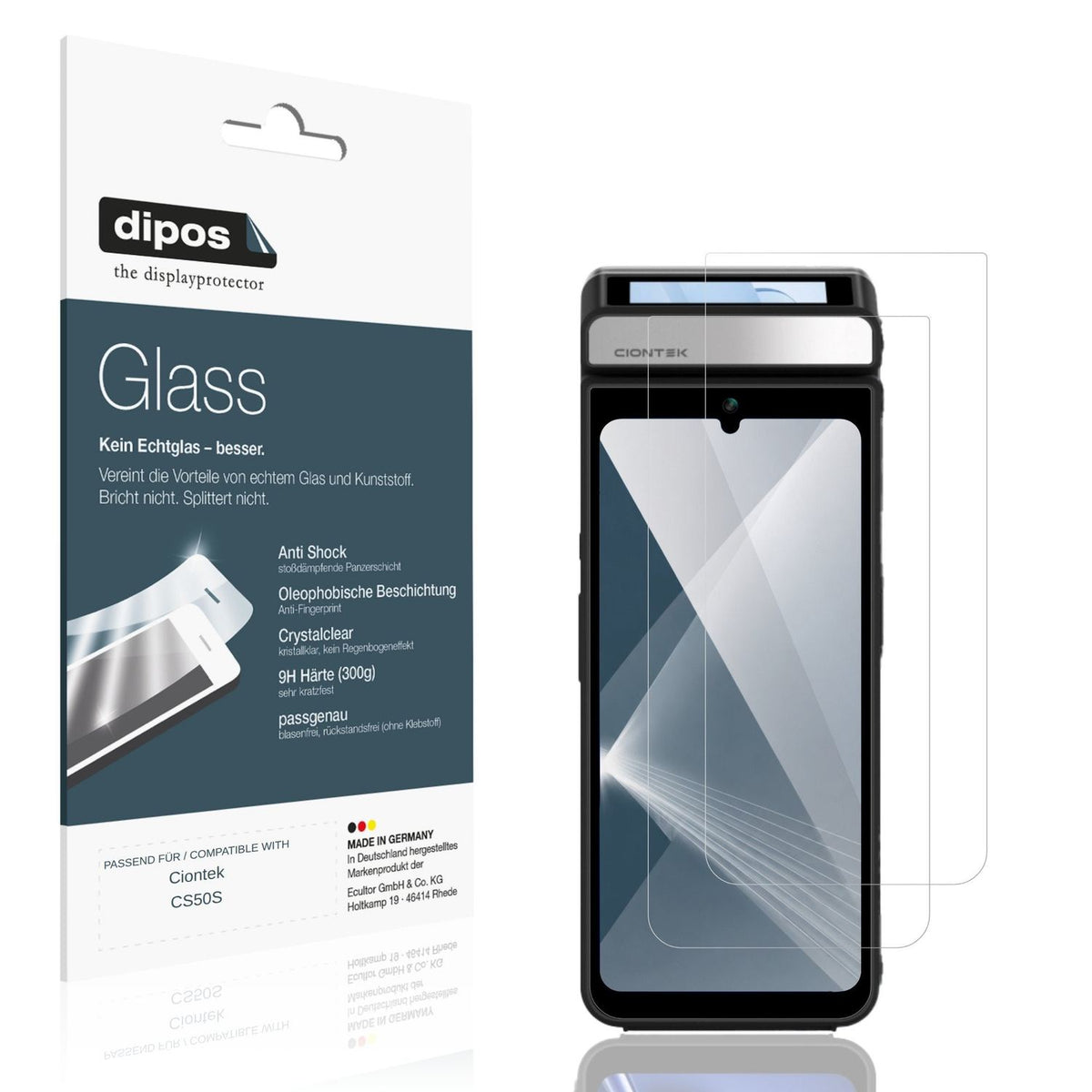 Klare Displayschutzfolie von dipos passend für Ciontek CS50S, 9H kratzfest und blasenfrei montiert