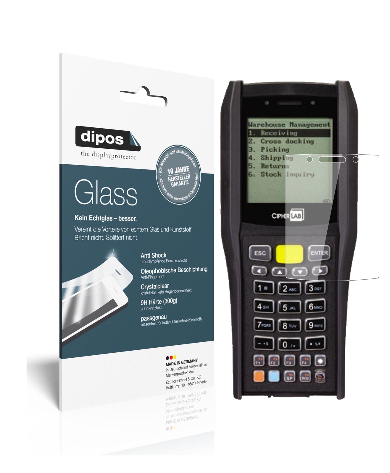 Klare Displayschutzfolie von dipos passend für Cipherlab 8400, 9H kratzfest und blasenfrei montiert