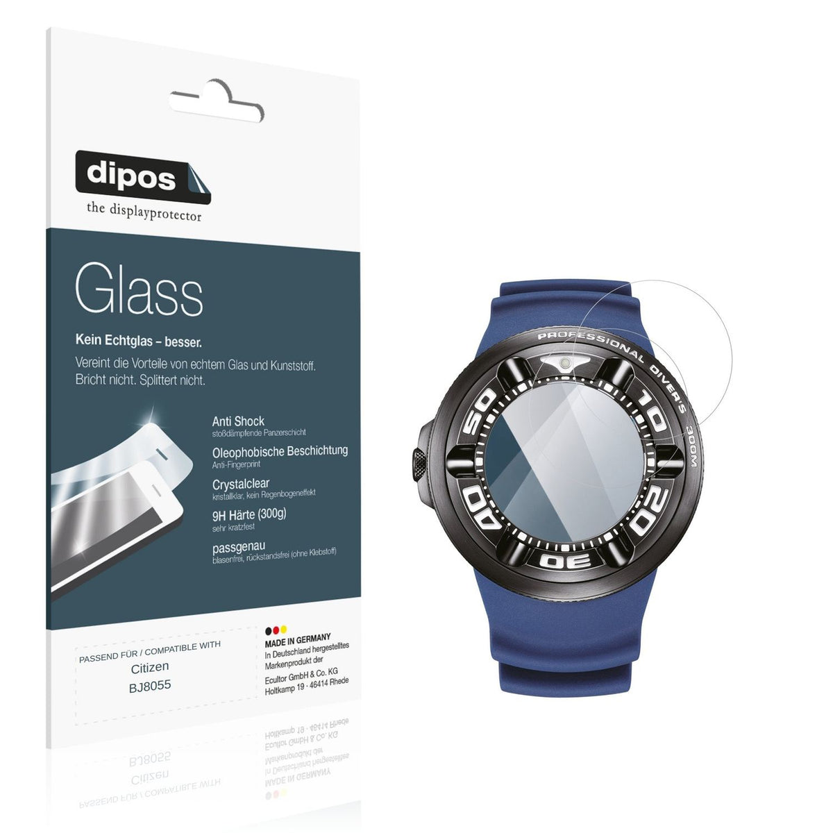Klare Displayschutzfolie von dipos passend für Citizen BJ8055, 9H kratzfest und blasenfrei montiert