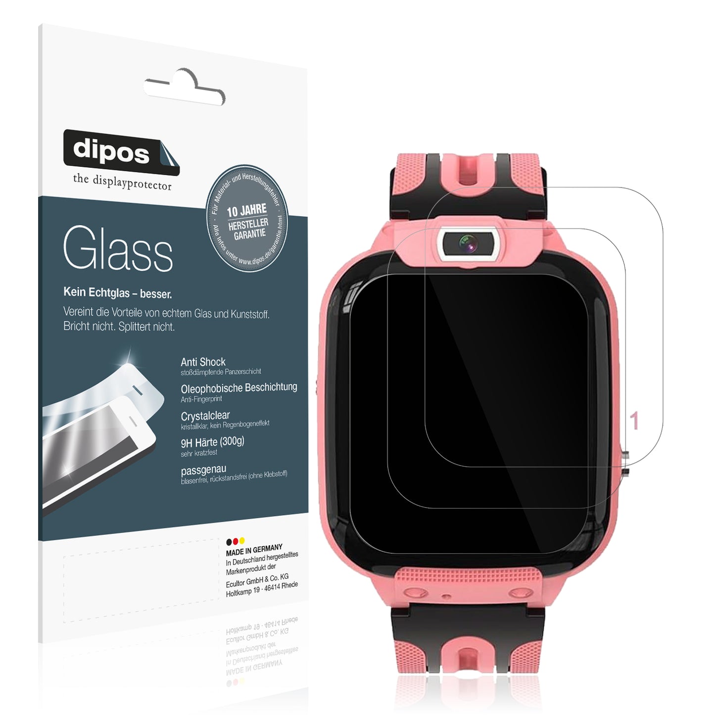 Klare Displayschutzfolie von dipos passend für Clleylise Kinder Smartwatch, 9H kratzfest und blasenfrei montiert