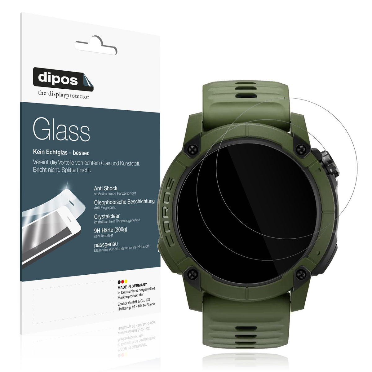 Klare Displayschutzfolie von dipos passend für Coros Nomad, 9H kratzfest und blasenfrei montiert