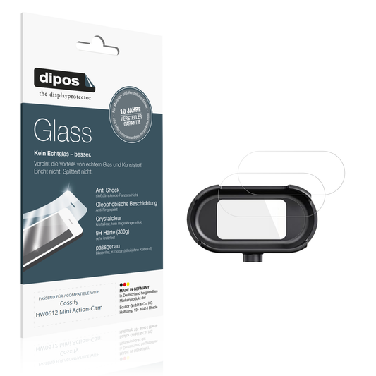 Klare Displayschutzfolie von dipos passend für Cossify HW0612 Mini Action-Cam, 9H kratzfest und blasenfrei montiert