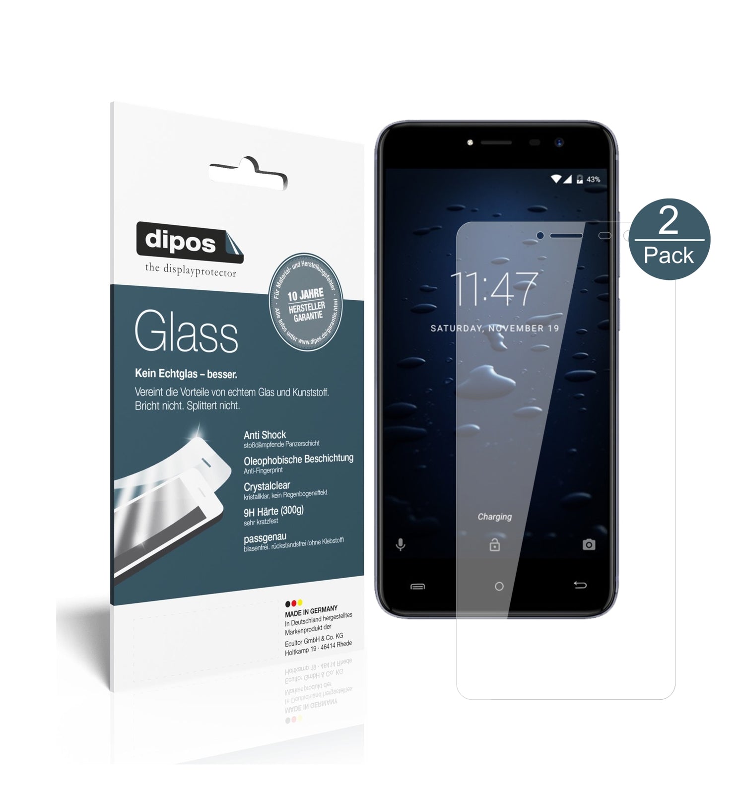 Klare Displayschutzfolie von dipos passend für Cubot Note Plus, 9H kratzfest und blasenfrei montiert