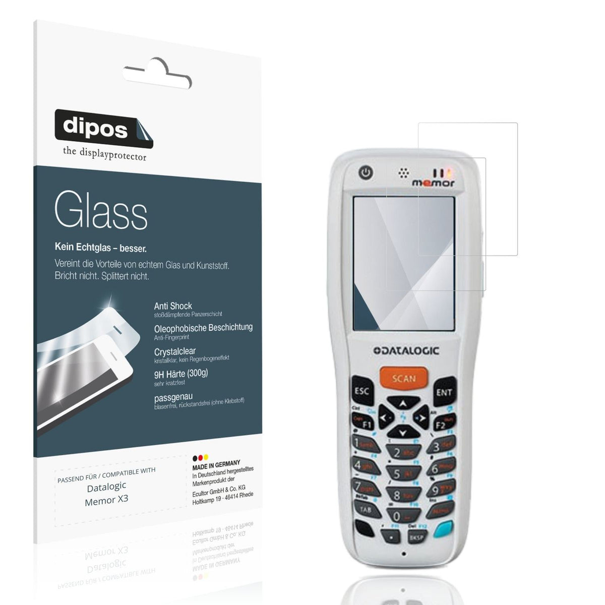 Klare Displayschutzfolie von dipos passend für Datalogic Memor X3, 9H kratzfest und blasenfrei montiert
