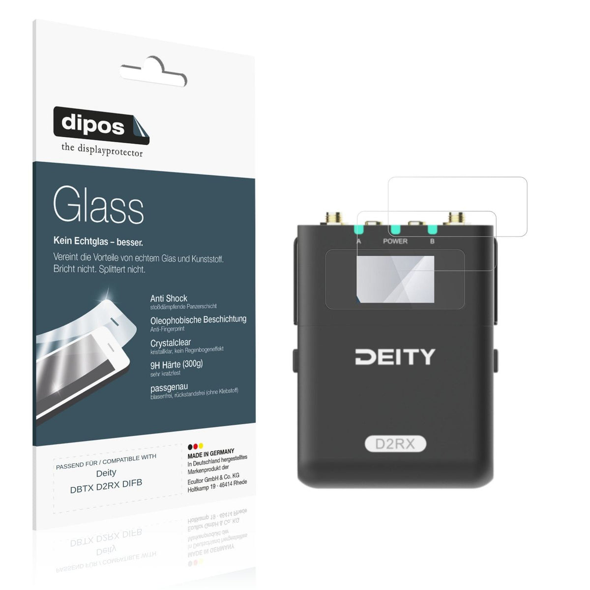 Klare Displayschutzfolie von dipos passend für Deity DBTX D2RX DIFB, 9H kratzfest und blasenfrei montiert