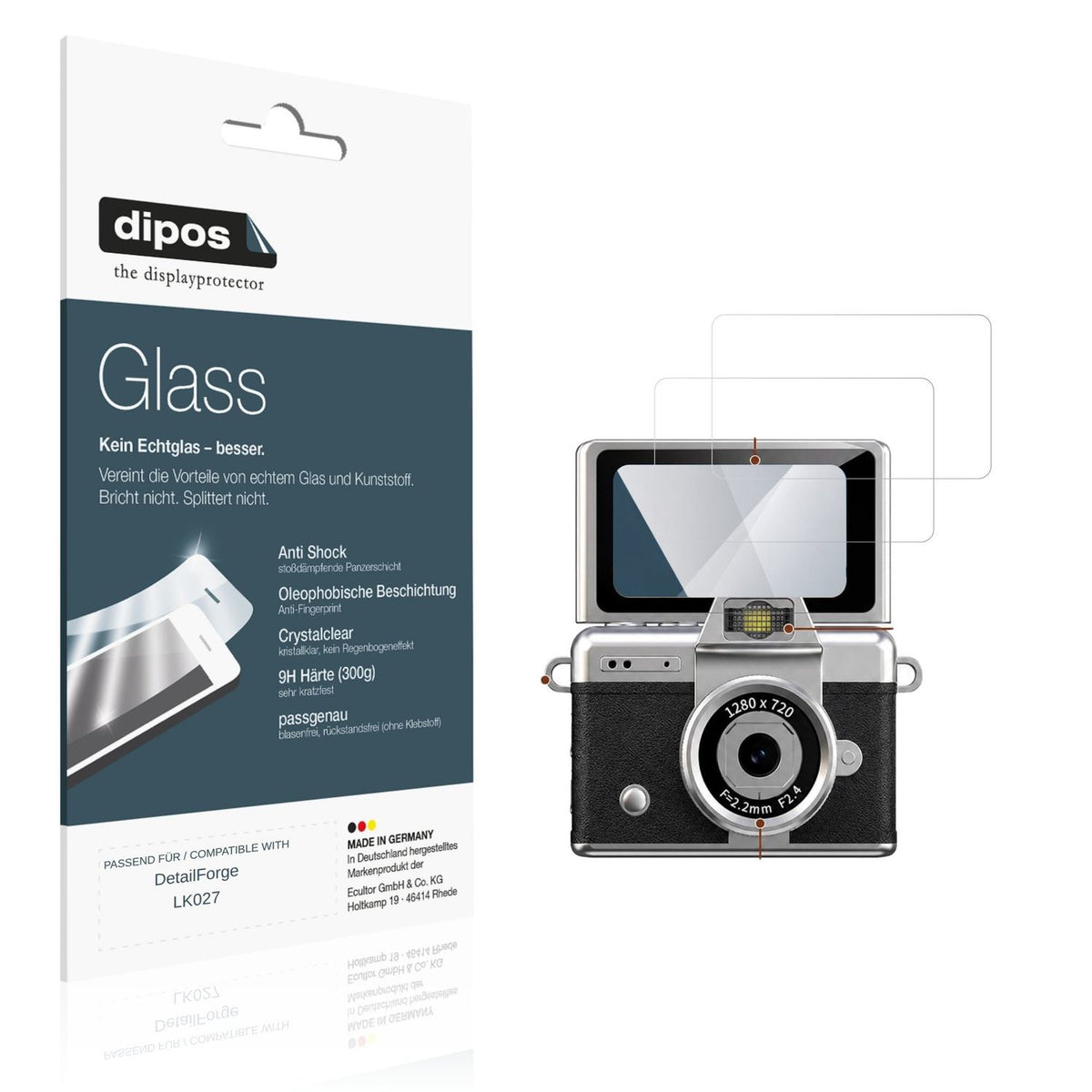 Klare Displayschutzfolie von dipos passend für DetailForge LK027, 9H kratzfest und blasenfrei montiert