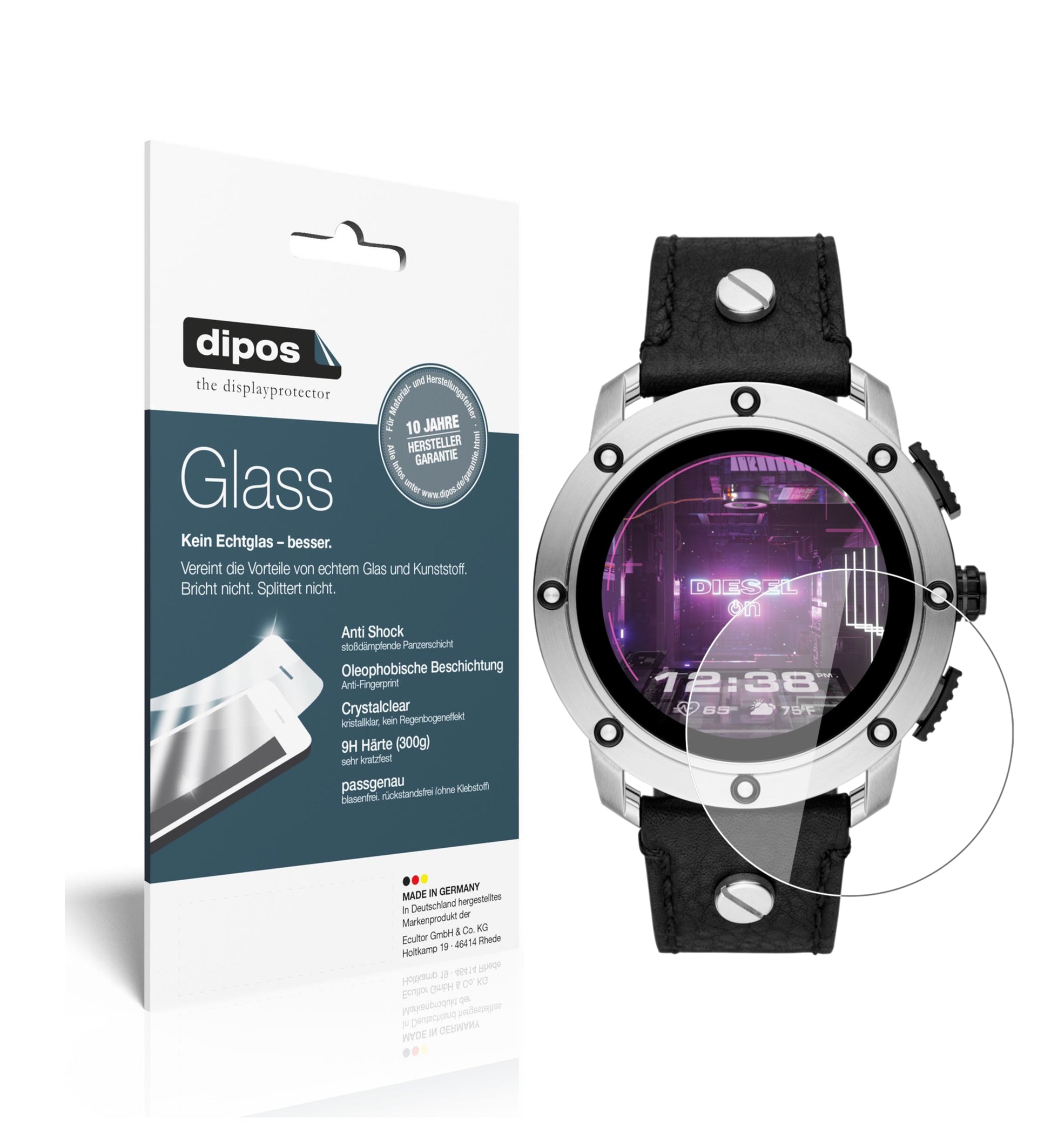 Klare Displayschutzfolie von dipos passend für Diesel On Smartwatch Axial, 9H kratzfest und blasenfrei montiert