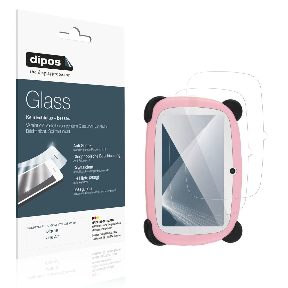 Klare Displayschutzfolie von dipos passend für Digma Kids A7, 9H kratzfest und blasenfrei montiert