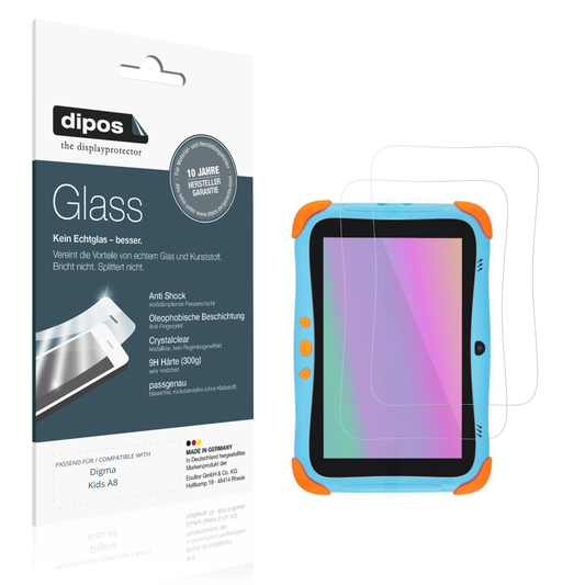 Klare Displayschutzfolie von dipos passend für Digma Kids A8, 9H kratzfest und blasenfrei montiert
