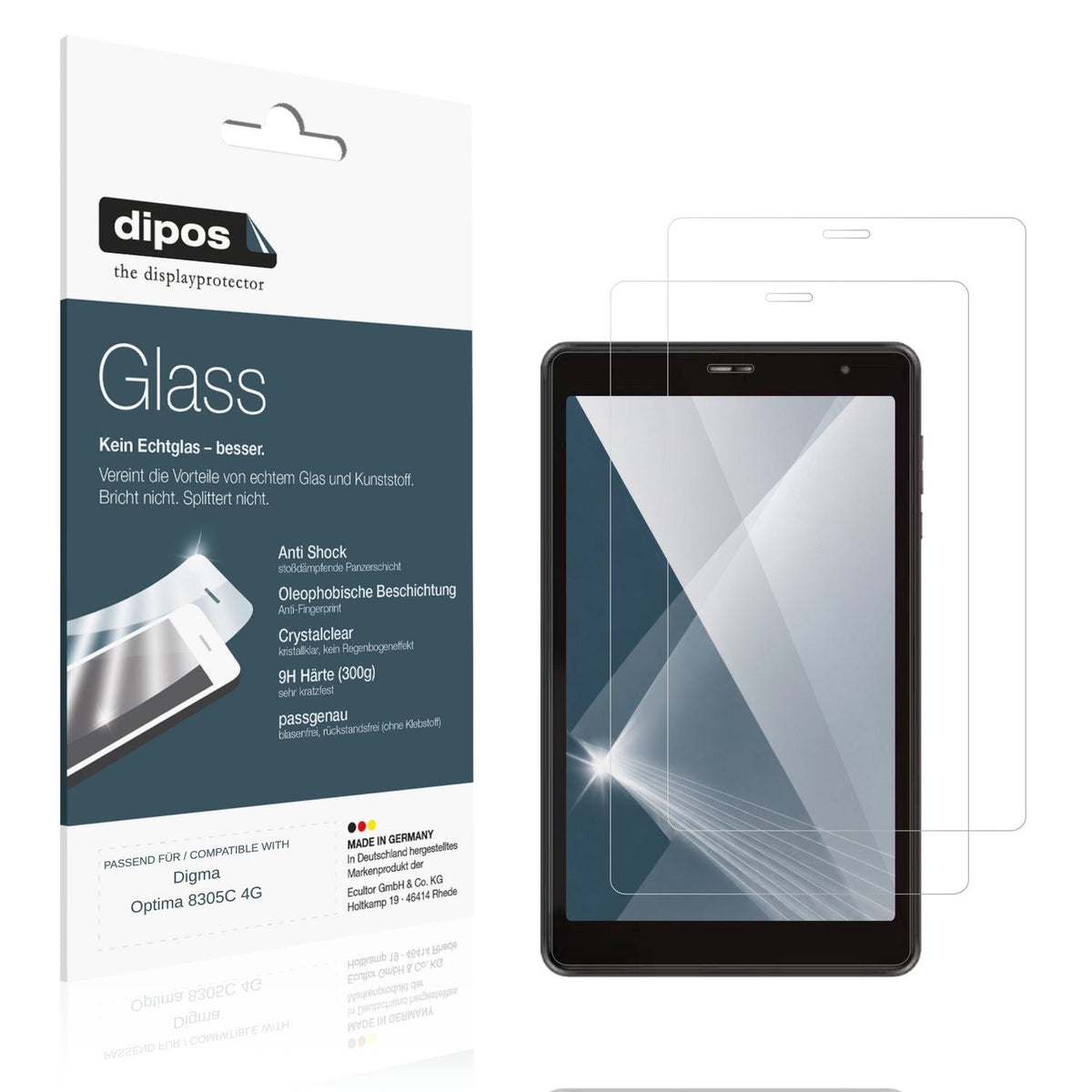 Klare Displayschutzfolie von dipos passend für Digma Optima 8305C 4G, 9H kratzfest und blasenfrei montiert