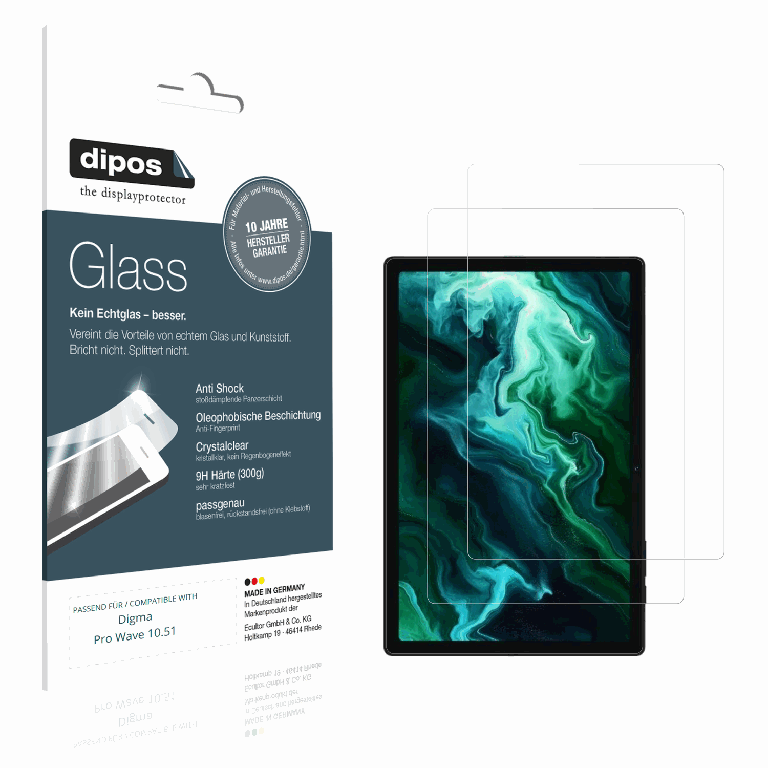 Klare Displayschutzfolie von dipos passend für Digma Pro Wave 10.51, 9H kratzfest und blasenfrei montiert