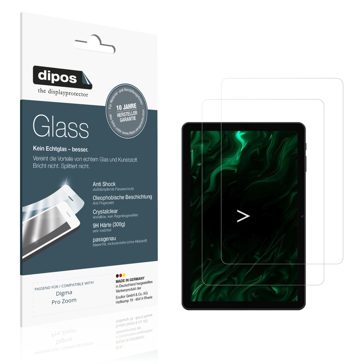 Klare Displayschutzfolie von dipos passend für Digma Pro Zoom, 9H kratzfest und blasenfrei montiert