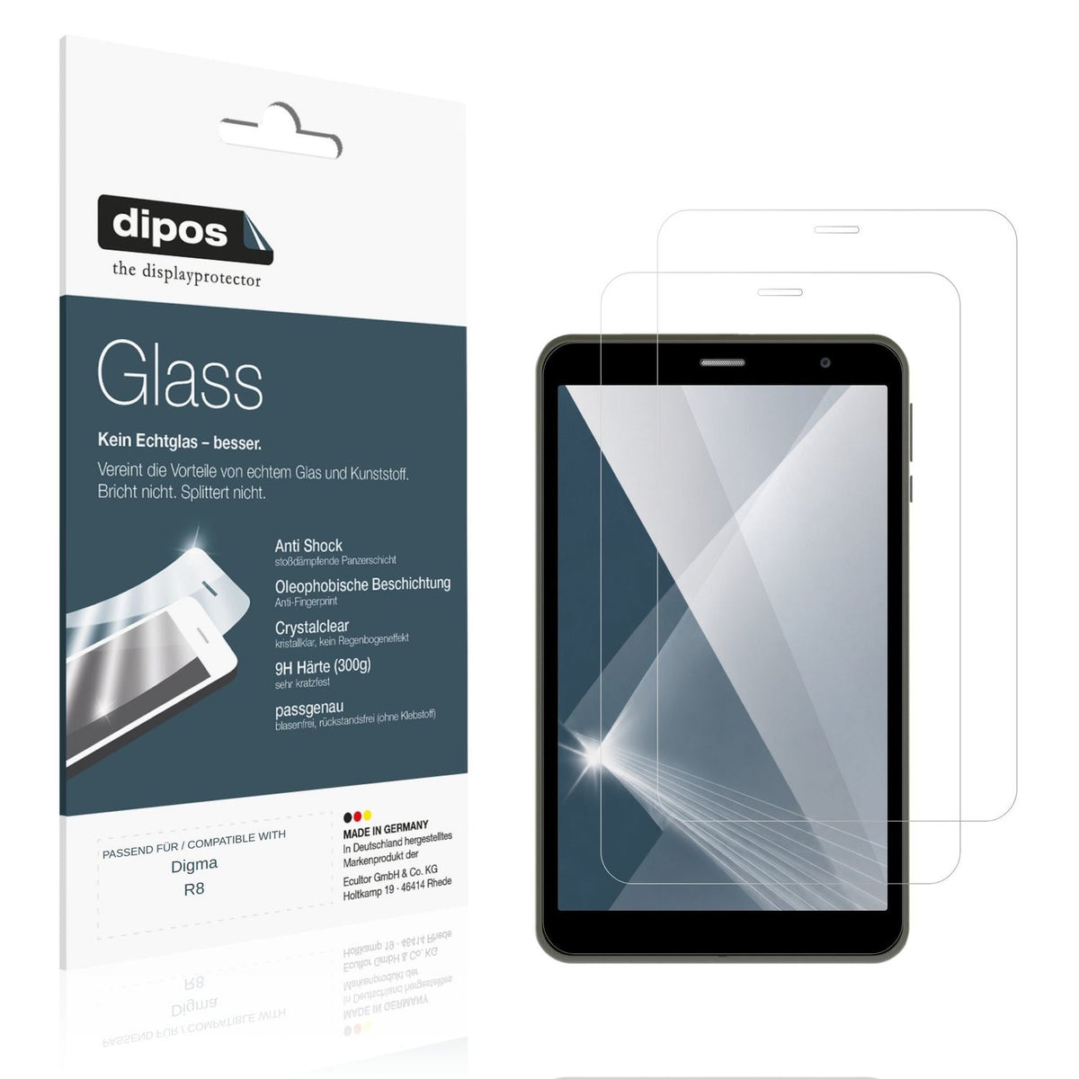 Klare Displayschutzfolie von dipos passend für Digma R8, 9H kratzfest und blasenfrei montiert
