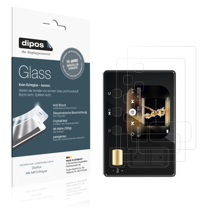 Klare Displayschutzfolie von dipos passend für Diofox M6 MP3-Player, 9H kratzfest und blasenfrei montiert