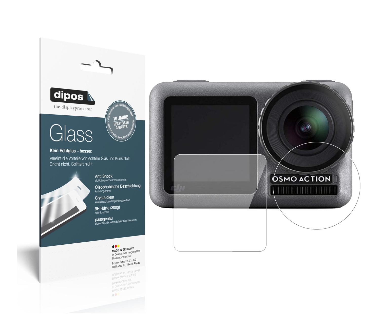Klare Displayschutzfolie von dipos passend für DJI Osmo Action, 9H kratzfest und blasenfrei montiert
