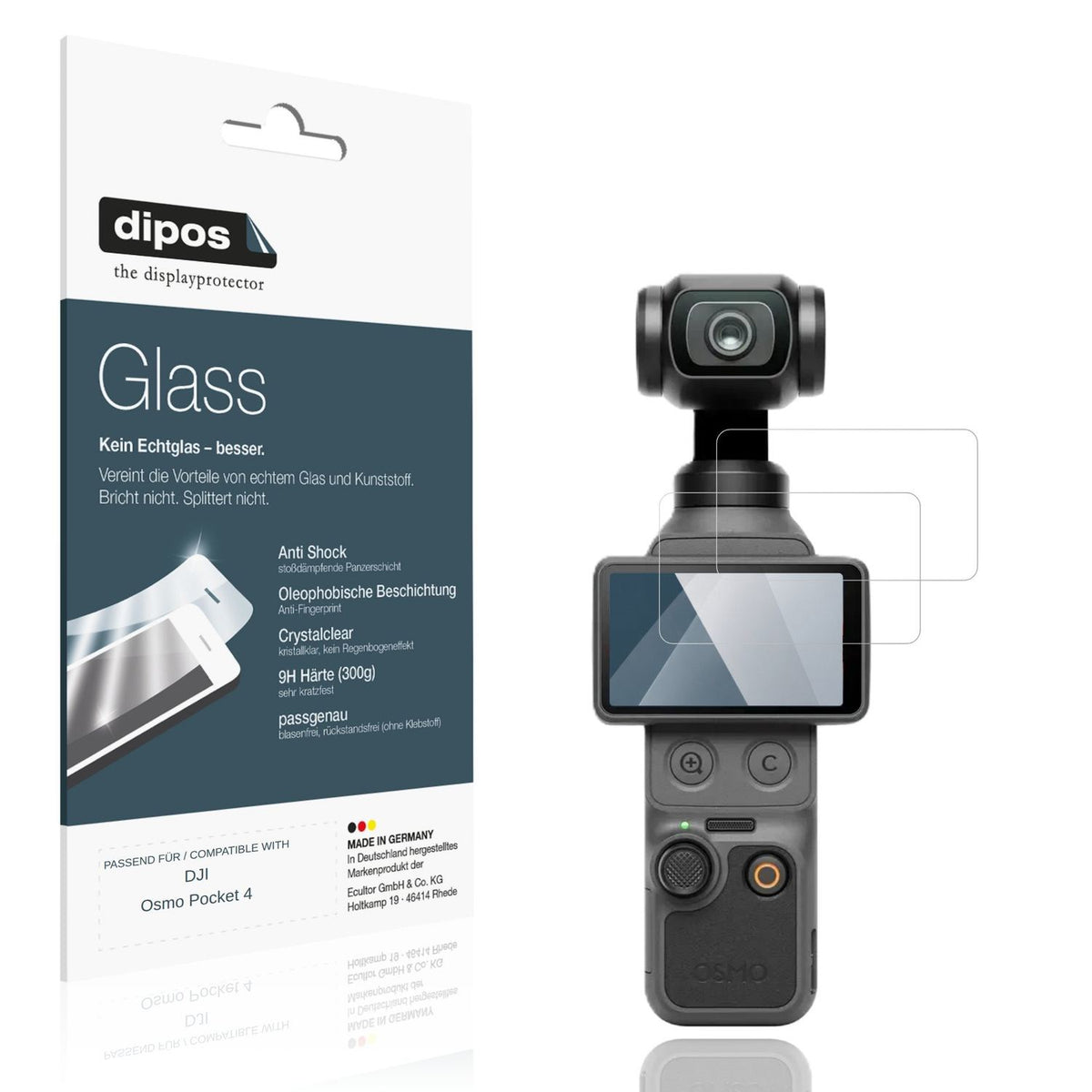 Klare Displayschutzfolie von dipos passend für DJI Osmo Pocket 4, 9H kratzfest und blasenfrei montiert