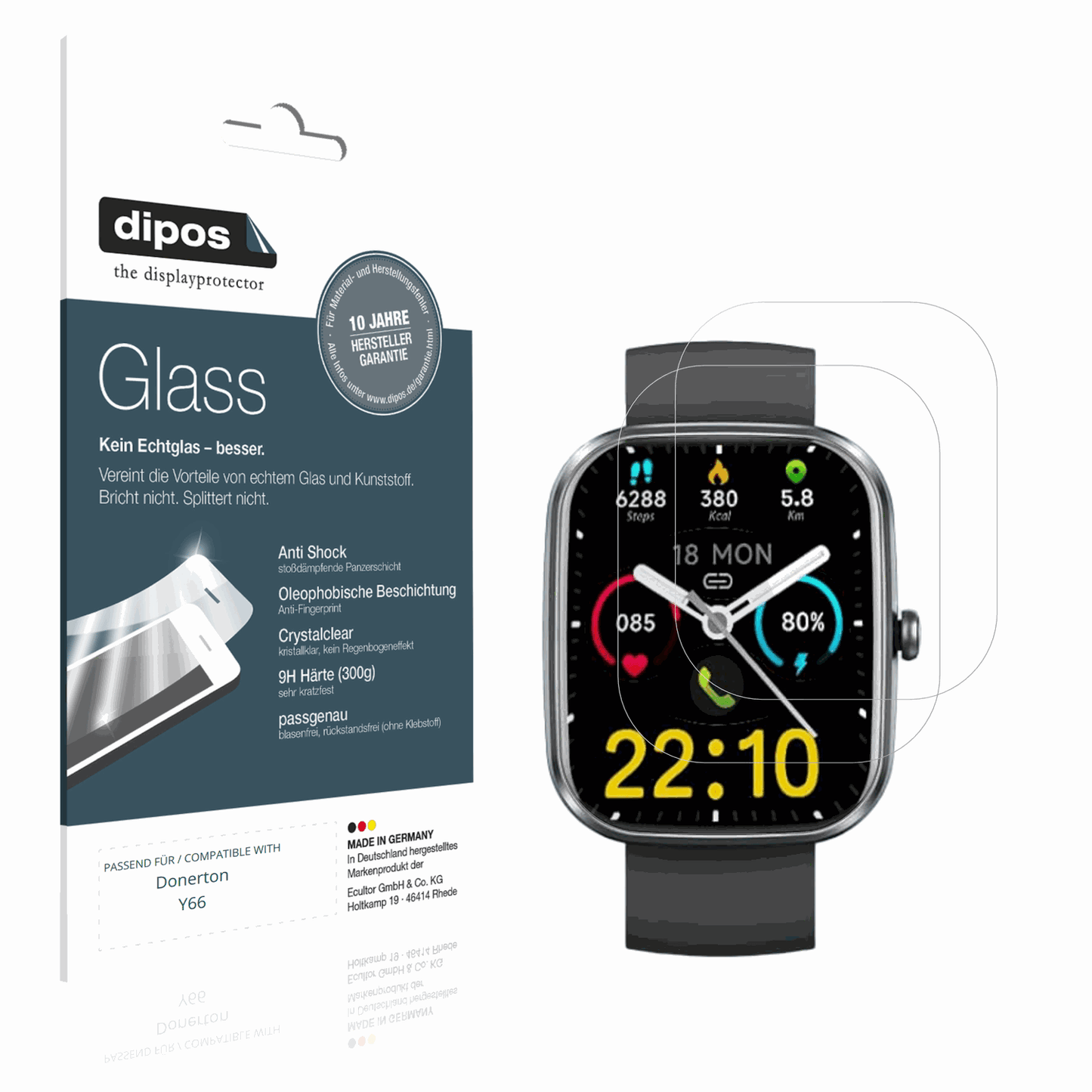 Klare Displayschutzfolie von dipos passend für Donerton Y66, 9H kratzfest und blasenfrei montiert