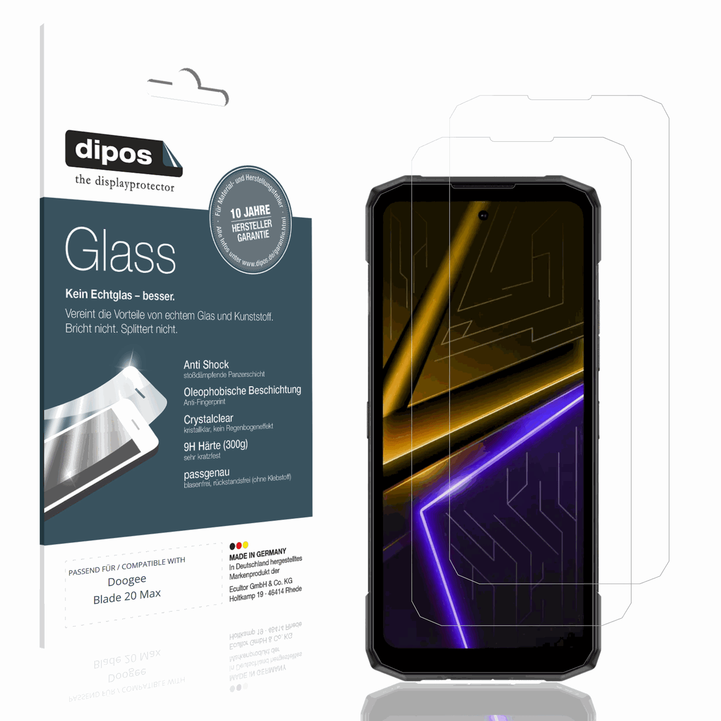 Klare Displayschutzfolie von dipos passend für Doogee Blade 20 Max, 9H kratzfest und blasenfrei montiert