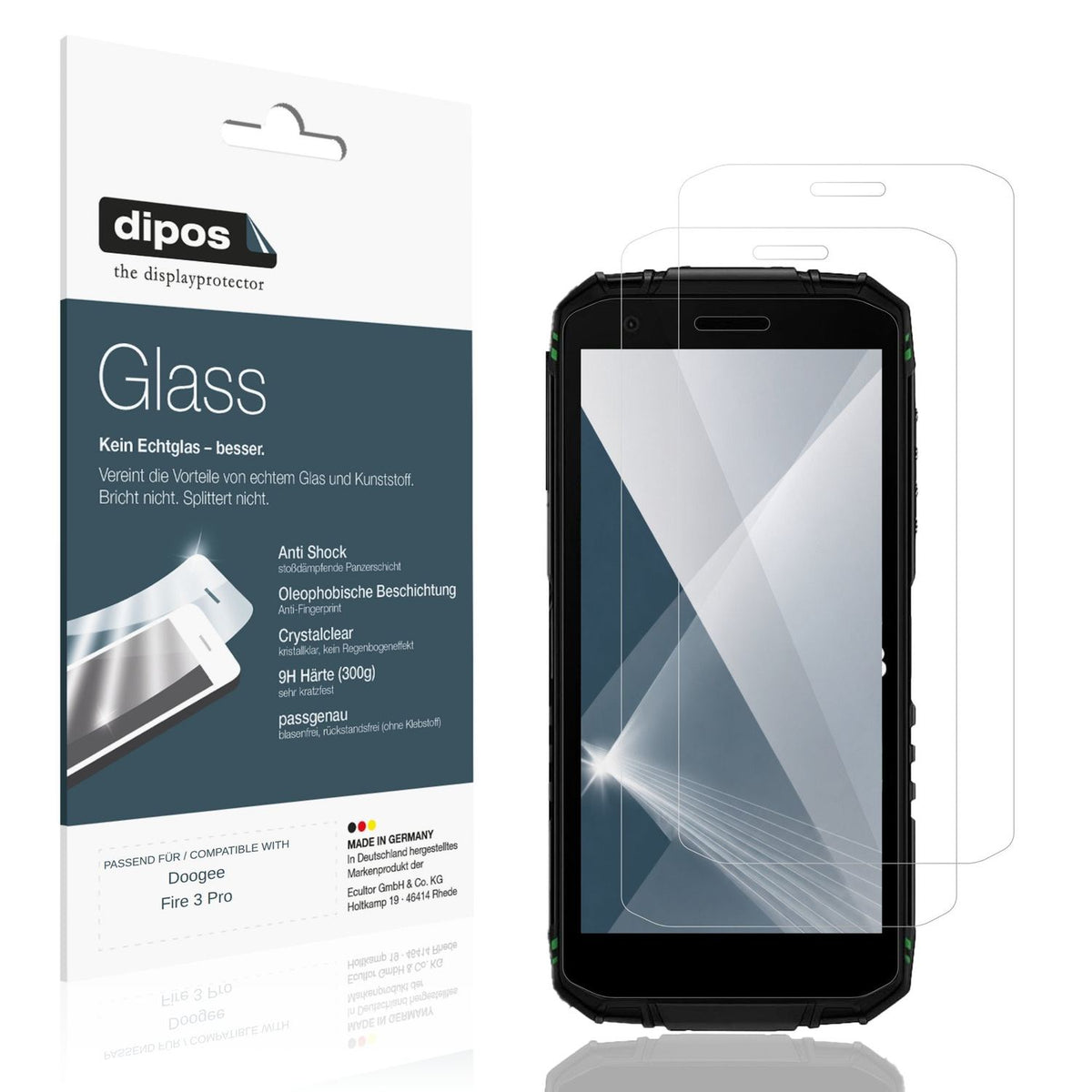 Klare Displayschutzfolie von dipos passend für Doogee Fire 3 Pro, 9H kratzfest und blasenfrei montiert