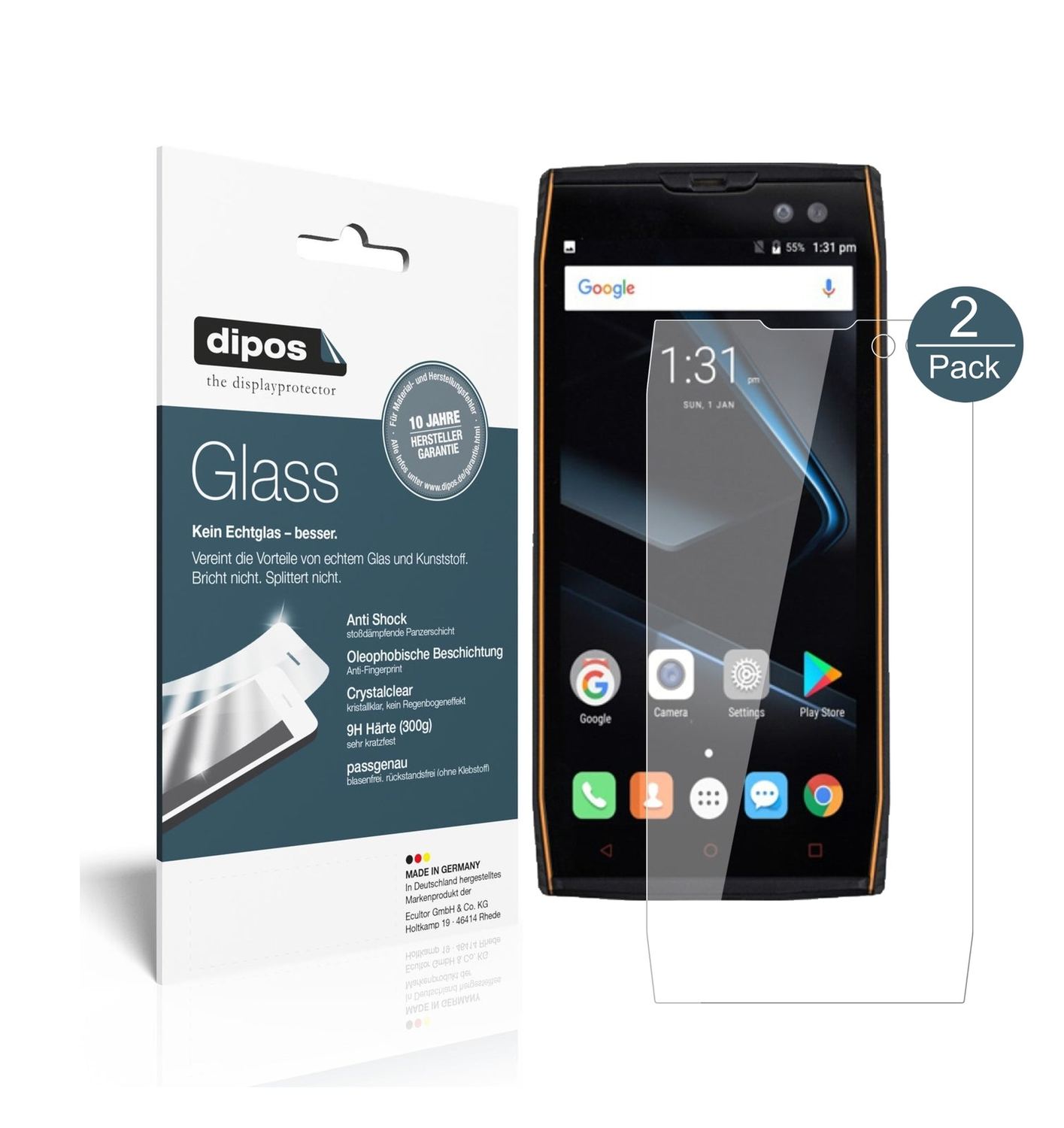 Klare Displayschutzfolie von dipos passend für Doogee S50, 9H kratzfest und blasenfrei montiert