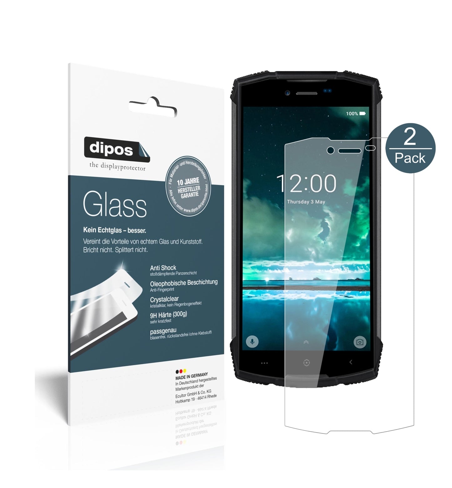 Klare Displayschutzfolie von dipos passend für Doogee S55, 9H kratzfest und blasenfrei montiert