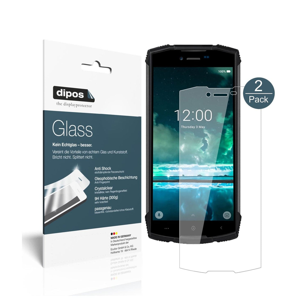 Klare Displayschutzfolie von dipos passend für Doogee S55, 9H kratzfest und blasenfrei montiert