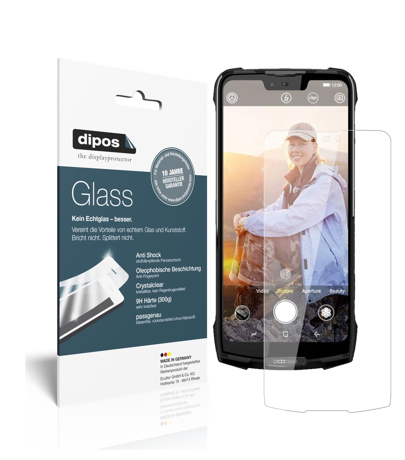 Klare Displayschutzfolie von dipos passend für Doogee S90, 9H kratzfest und blasenfrei montiert