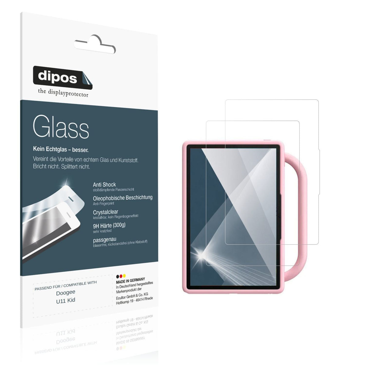 Klare Displayschutzfolie von dipos passend für Doogee U11 Kid, 9H kratzfest und blasenfrei montiert