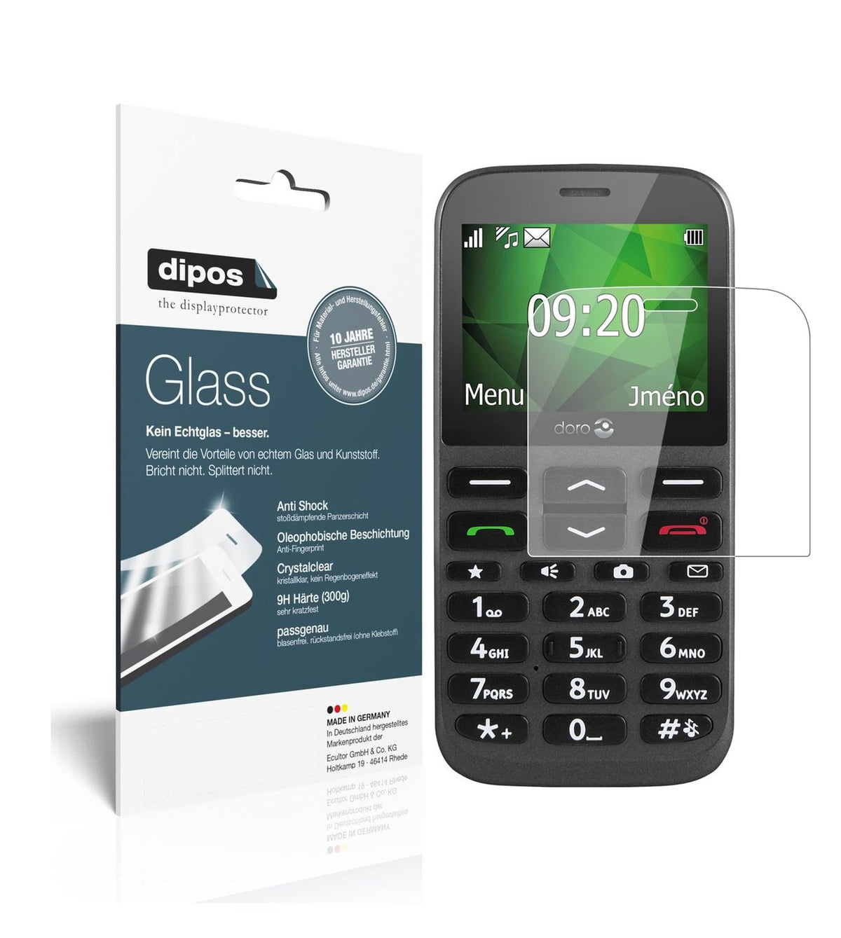 Klare Displayschutzfolie von dipos passend für Doro 1370, 9H kratzfest und blasenfrei montiert