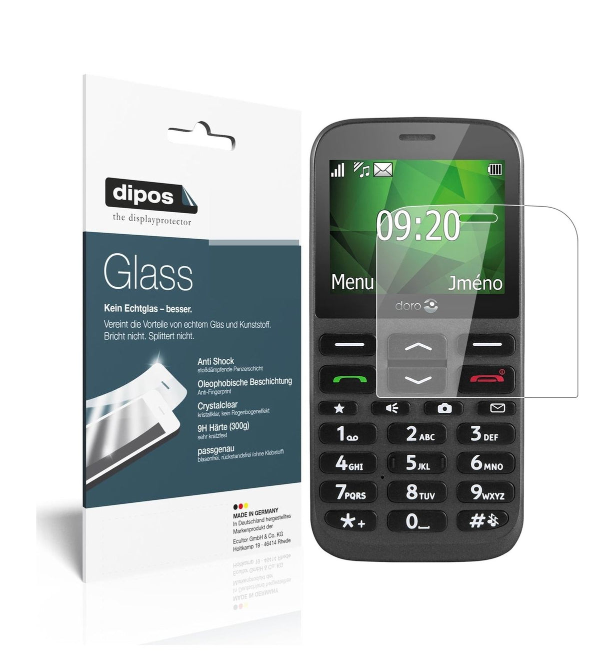 Klare Displayschutzfolie von dipos passend für Doro 1370, 9H kratzfest und blasenfrei montiert