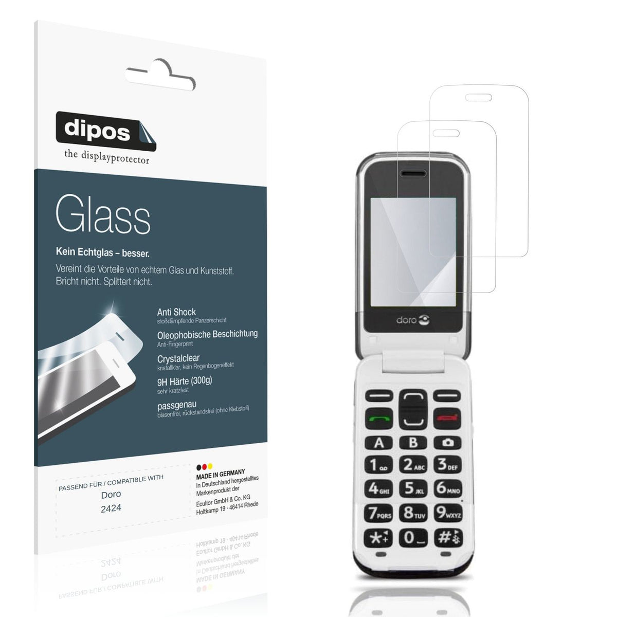 Klare Displayschutzfolie von dipos passend für Doro 2424, 9H kratzfest und blasenfrei montiert