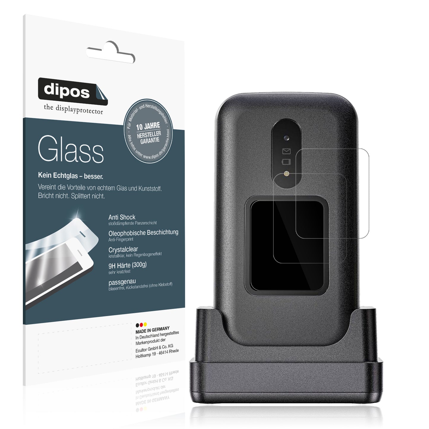 Klare Displayschutzfolie von dipos passend für Doro 2880 Aussen-Display, 9H kratzfest und blasenfrei montiert