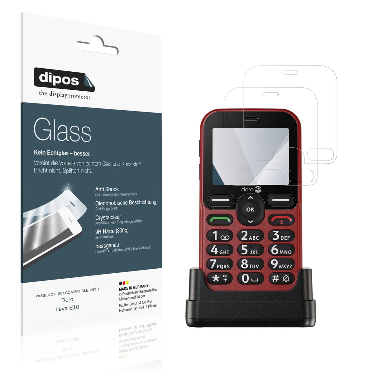 Klare Displayschutzfolie von dipos passend für Doro Leva E10, 9H kratzfest und blasenfrei montiert