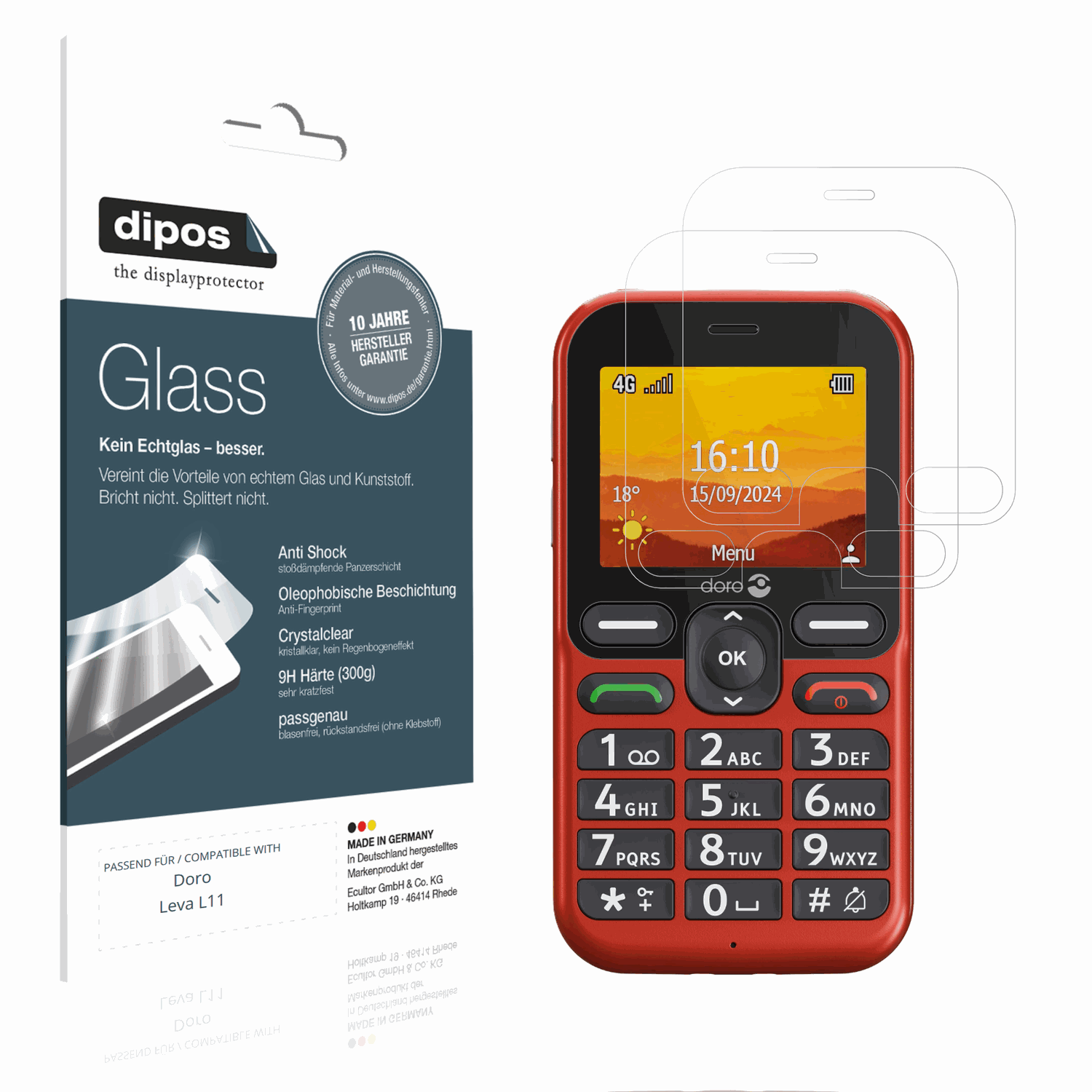 Klare Displayschutzfolie von dipos passend für Doro Leva L11, 9H kratzfest und blasenfrei montiert
