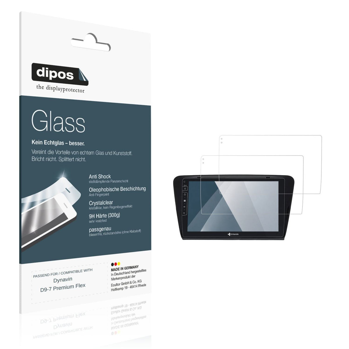 Klare Displayschutzfolie von dipos passend für Dynavin D9-7 Premium Flex, 9H kratzfest und blasenfrei montiert