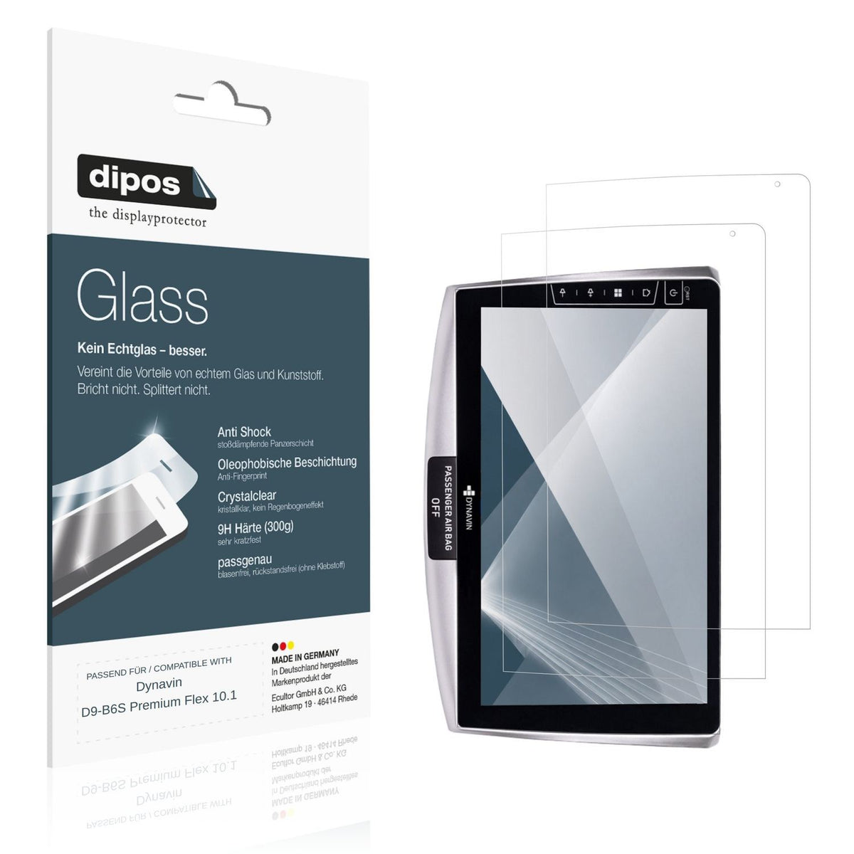 Klare Displayschutzfolie von dipos passend für Dynavin D9-B6S Premium Flex 10.1, 9H kratzfest und blasenfrei montiert