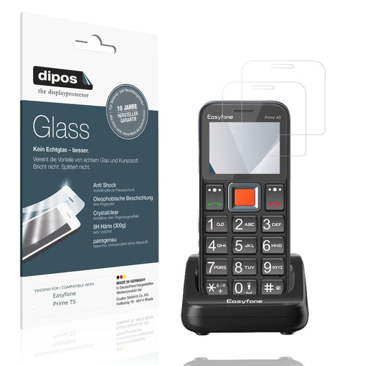 Klare Displayschutzfolie von dipos passend für Easyfone Prime T5, 9H kratzfest und blasenfrei montiert