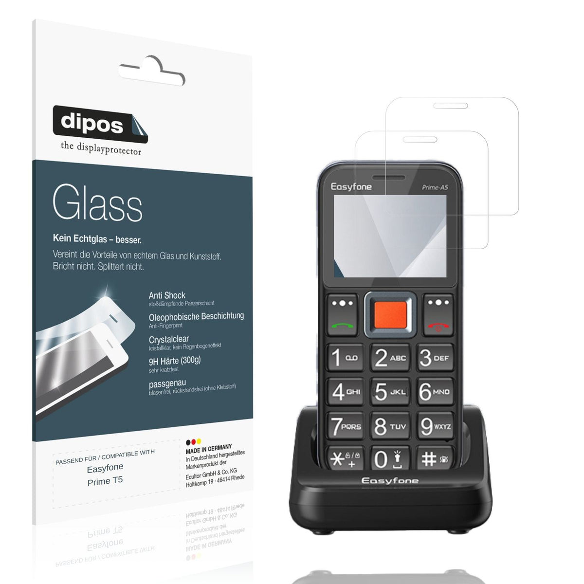 Klare Displayschutzfolie von dipos passend für Easyfone Prime T5, 9H kratzfest und blasenfrei montiert