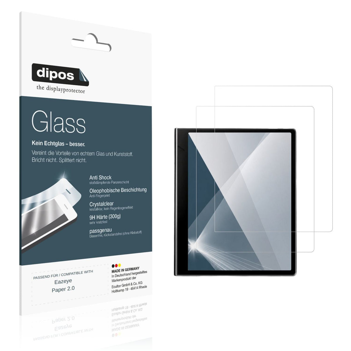Klare Displayschutzfolie von dipos passend für Eazeye Paper 2.0, 9H kratzfest und blasenfrei montiert